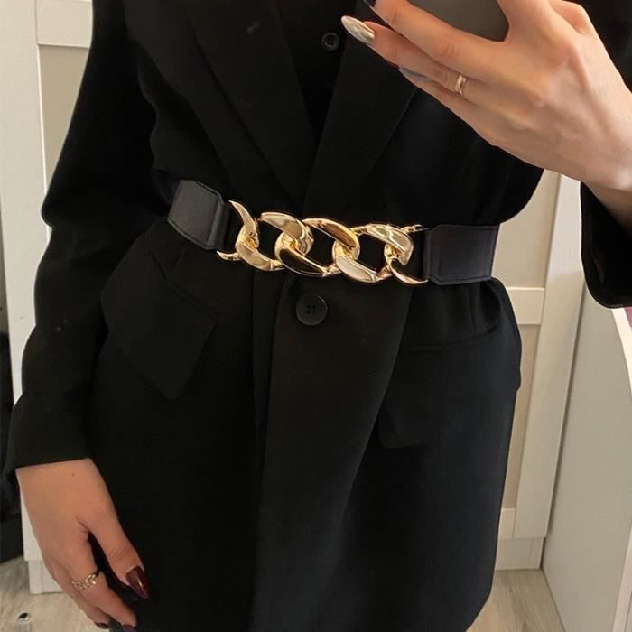 Ceinture elastique large pour femmes CEINTURE 1 black F153 Chaine en metal dore Mode manteau pull robe Blanc Cdiscount Pret a Porter
