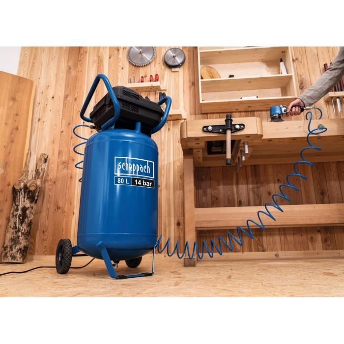 Compresseur D'Air Scheppach HC06 6 Litres, 1200W, 8 Bar - Sans Huile, Mobile, Avec Tuyau 5 M Et Accessoires - 6