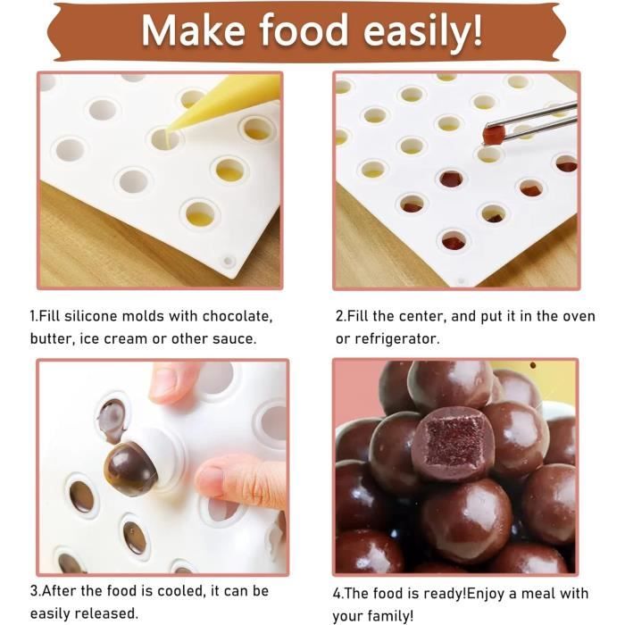 Moules En Silicone Semi-sphériques Pour Chocolat, Bonbons, Pâtisserie - Lot De 3 Tailles (2.8 à 6.6 Cm), Neuf