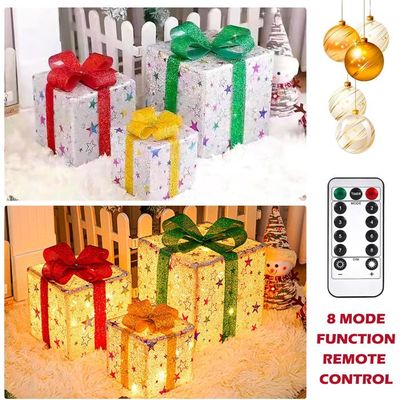 Lot De 3 Boîtes Cadeaux LED Pour Noël - Décoration Lumineuse Avec Télécommande - Fonctionne Sur Piles
