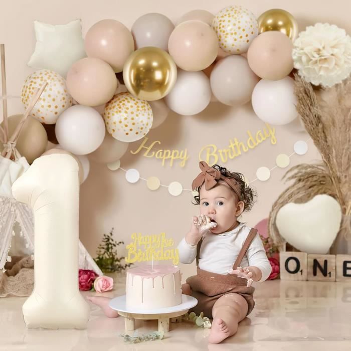 Ballon Chiffre 1 En Aluminium Beige 101 Cm - Décoration D'anniversaire Pour Fille Ou Garçon, Gonflage Facile