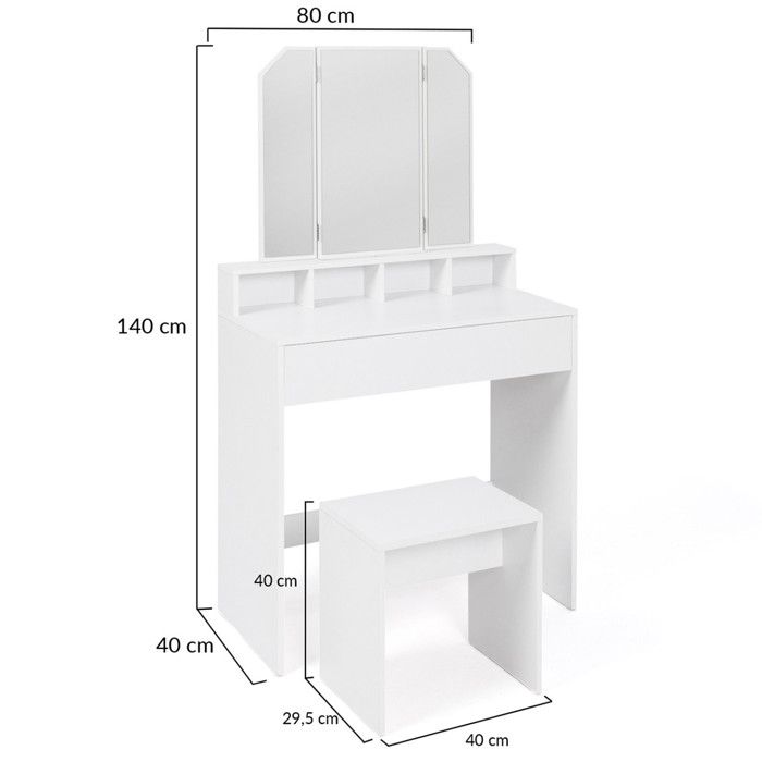 Coiffeuse D'angle Zelia Blanche Avec Miroir LED - 3 étagères, Tiroir, Caisson Et Tabouret - Pour Dressing Ou Chambre - 8