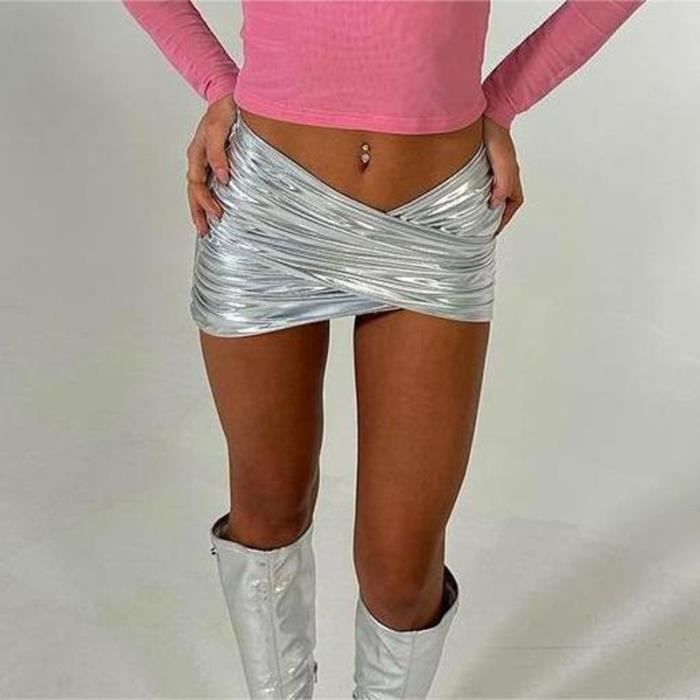Mini Jupe Asym trique m tallique Et Argent Streetwear Y2k Sexy croix Mini Jupe Asym trique m tallique Et Argent Streetwear Y2k Sexy croix