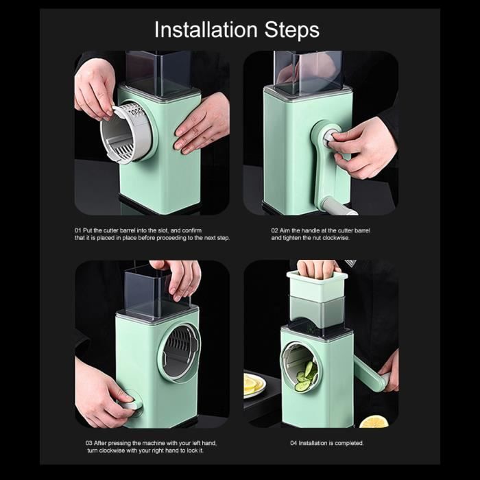 Râpe Légumes Multifonction Avec Poignée Tournante Et 3 Lames