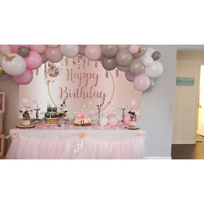 Toile De Fond Anniversaire 1,8x1,1 M Thème Rose - Décoration Fête, Photo, Réutilisable, Facile à Accrocher - 6