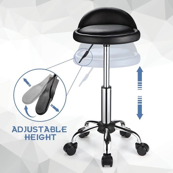 Tabouret à roulettes, tabouret roulant rotatif à 360 degrés, chaise mobile  ronde rotative avec roulettes, tabouret de selle pivotant réglable avec