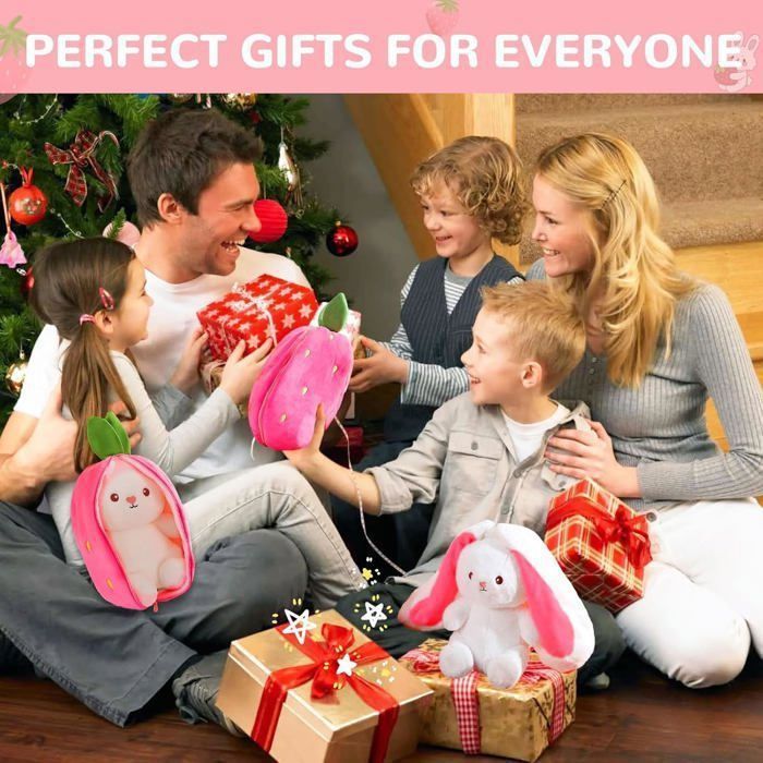 Peluche Lapin De Pâques Réversible – 18 Cm – Carotte Ou Fraise – Cache-Cache – Cadeau Pour Enfant – Doux Et Câlin