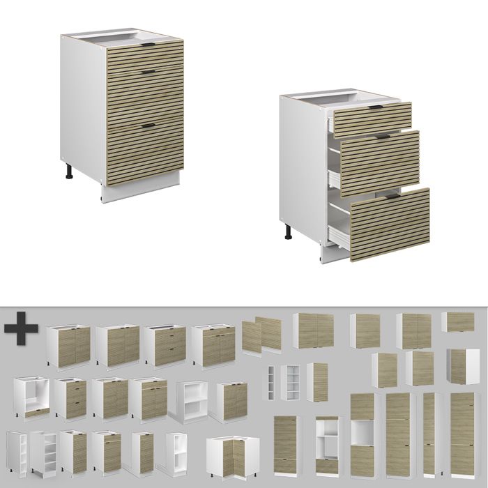 Meuble Sous-plan De Cuisine Fame-Line 50 Cm – Vicco, Chêne Anthracite