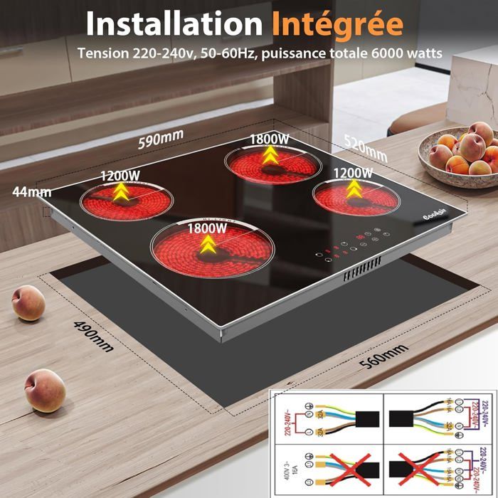 Plaque Vitrocéramique 3 Feux IsEasy 60 Cm – 5500W – Minuteur – 9 Niveaux Puissance – Encastrable