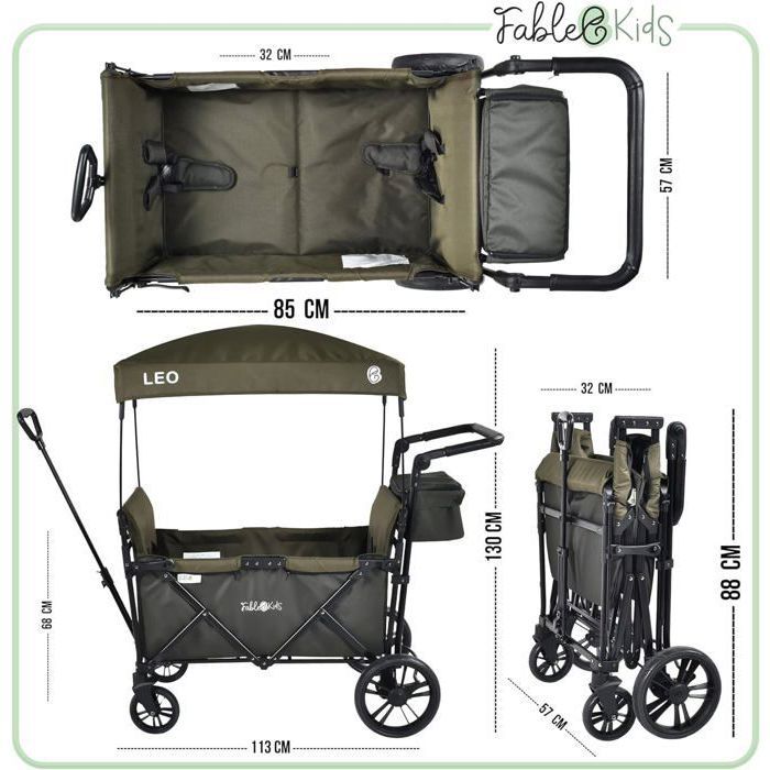 Poussette Double Pliable LIFEZEAL - Pour 2 Enfants 6+ Mois | Poussé Ou Tiré, Toit Réglable, Max 50kg | Gris/Noir - 6