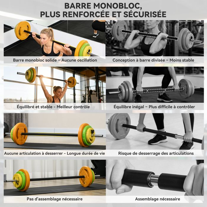 Kit Haltères Réglables 20 Kg HOMCOM - 2 Haltères Courts + Barre De Connexion - Fer Massif - Pour Musculation Maison
