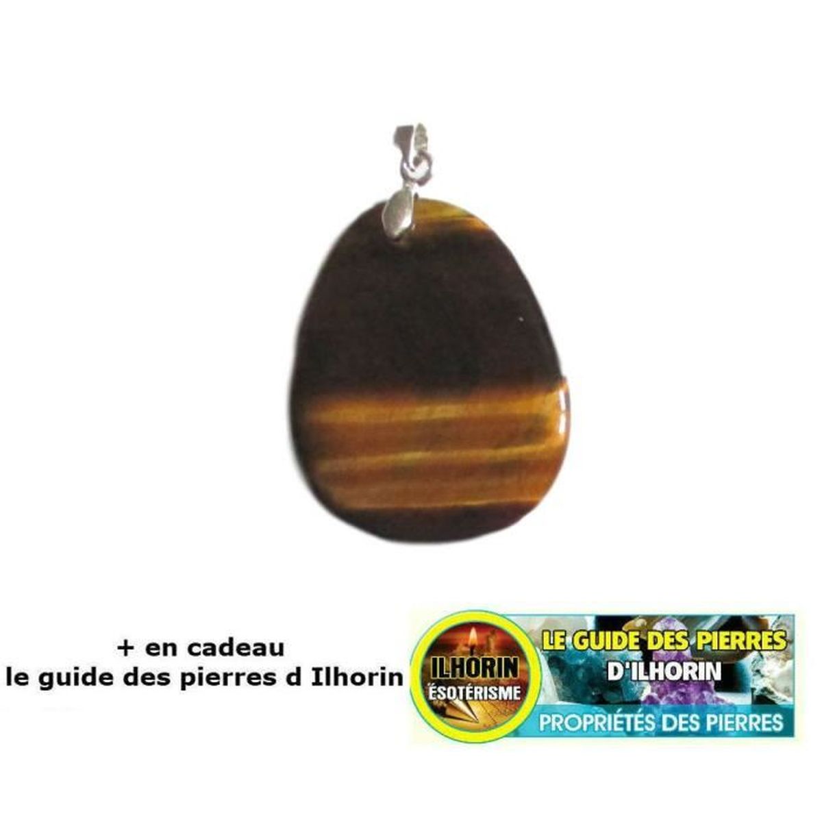 Pendentif Pierre Plate Obsidienne Noire avec le guide des pierres d Ilhorin