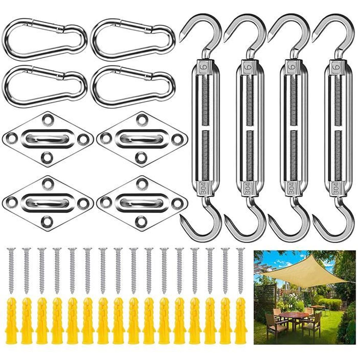 Kit 12 Pièces Ressorts De Traction Pour Voile D'Ombrage Et Tente - Fixation Élastique Robuste
