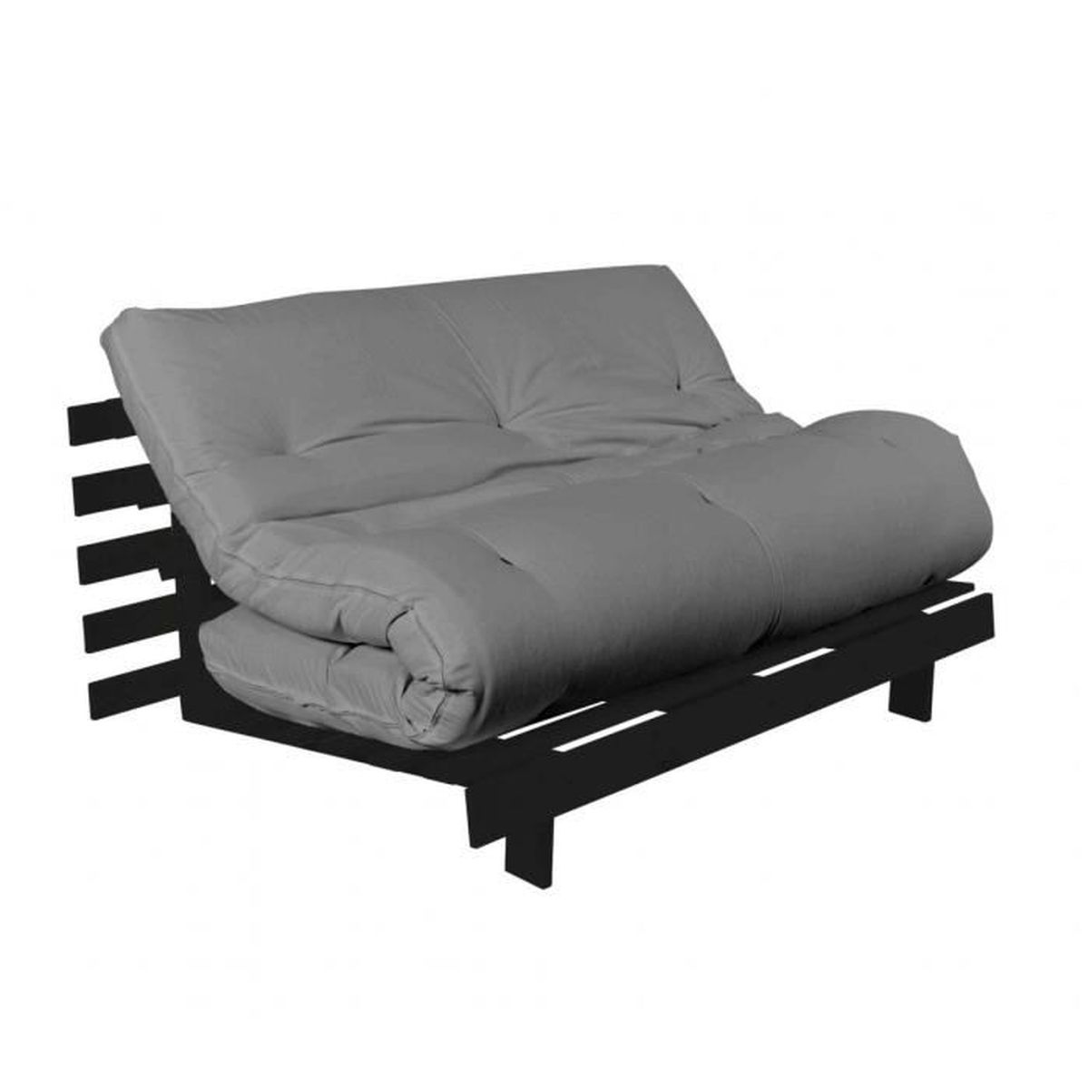 Pack futon matelas latex gris clair structure en bois wengé 90x200