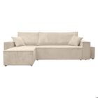 LOUNGITUDE Canapé FARAH d'angle réversible et convertible 4 places avec un pouf en velours côtelé - Beige