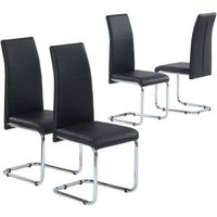 Lot de 4 chaises rembourrées - BAÏTA - Gamme MARA - Simili noir pieds métal chromé - L 54 x P 42 x H 101 cm