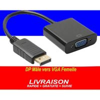 DP vers VGA Adaptateur,DisplayPort (DP) vers VGA mâle à Femelle convertisseur, DisplayPort mâle à VGA Femelle Adaptateur (Noir)