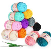 12x50g Fil de laine à tricoter Pull écharpe en coton avec 2 Crochets（80% coton longue agrafé + 20% de fibre de lait）
