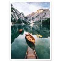 Poster Panorama Lac de Braies Italie 30x21 cm  - Imprimée sur Poster avec Passepartout -  Tableau Nature
