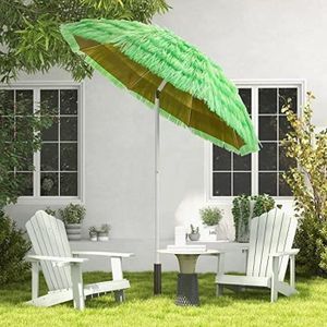 PARASOL GIANTEX Parasol de Plage Inclinable Anti-UV en Paille 2M- Dia 2M- Parasol Pliable et Démontable- Cadre en Fer- pour Jardin- Vert