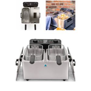 Friteuse électrique Inox Double Bac 2x3L – 3600W, 2 Thermostats, Neuve