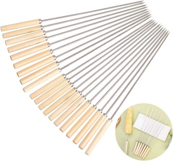 KOTARBAU® 10 X Fourchette à Barbecue 130 Cmen Acier Inoxydable | Fourche à Double Pointe | Brochette à Feu En Fil De Fer Avec Manche En Bois | Fourchette à Feu Barbecue