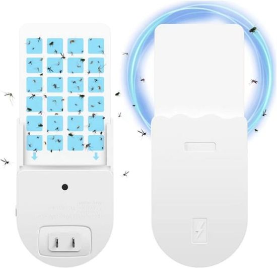 Lampe Anti Moustique Plug-in 2 Packs - Tueur Moucherons Avec Plaques Adhésives Silencieux