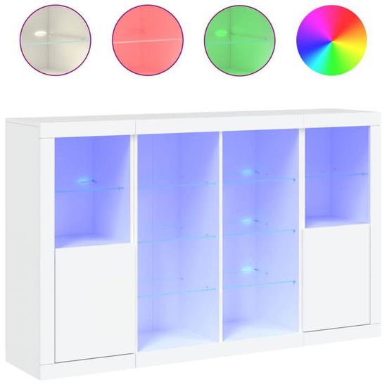 Buffet de rangement avec lumière LED et 2 portes pour salon et salle à