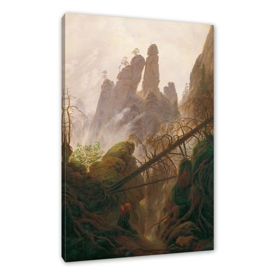Tableau Encadré Caspar David Friedrich - Paysage Rocheux Montagnes Elbsan, Prêt à Accrocher, Neuf