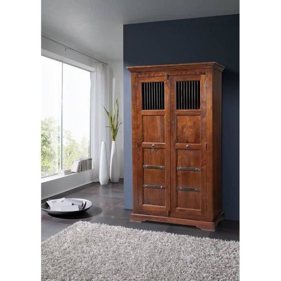 Armoire TV Style Colonial - Bois Sombre, Meuble Haut 160 Cm, Large 110 Cm