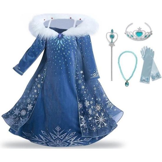 Robe Elsa Reine des Neiges avec traîne et accessoires - FINDPITAYA