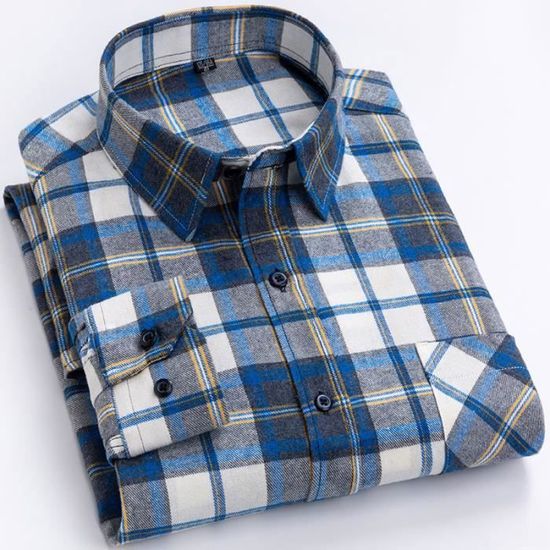 Chemise Homme Coast à Carreaux, Manches Longues, Orange Et Blanc, Taille XXL (98% Coton)