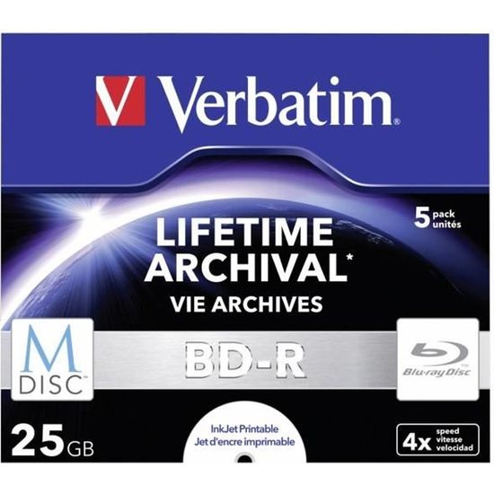 1x5 Verbatim M-Disc BD-R Blu-Ray 25GB 4x Speed,...