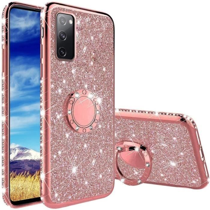 Coque Xiaomi Redmi Note 10 4G, Silicone Paillette Strass Brillante Bling Glitter de Housse avec 360 Degres Anneau Support, Ultra Sli