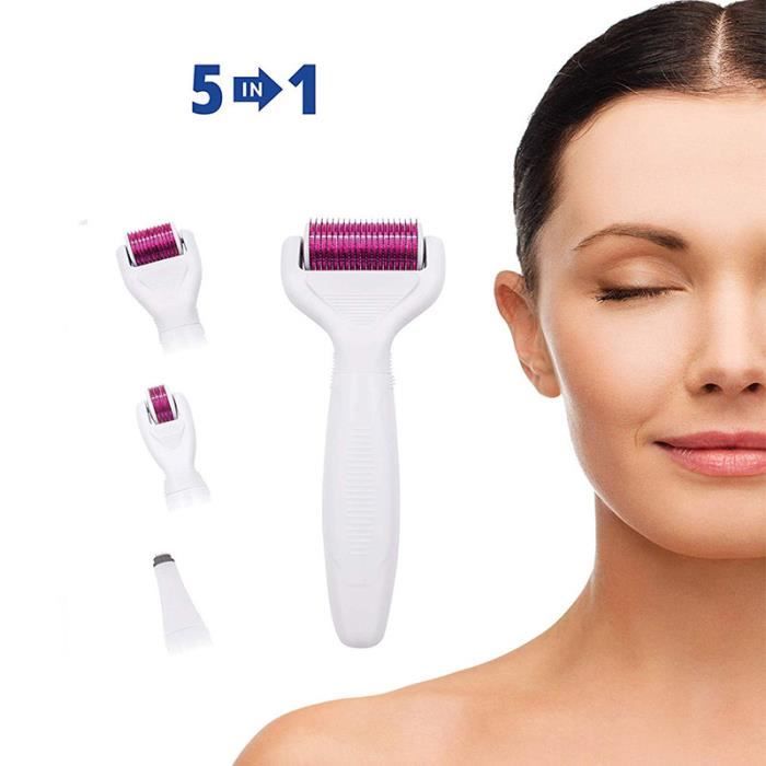Kit 5-en-1 Derma Roller,4 Rouleaux Séparés de Différentes Aiguilles 180c/600c/1200c/12c en 0.5/1.0/1.5/2.0mm