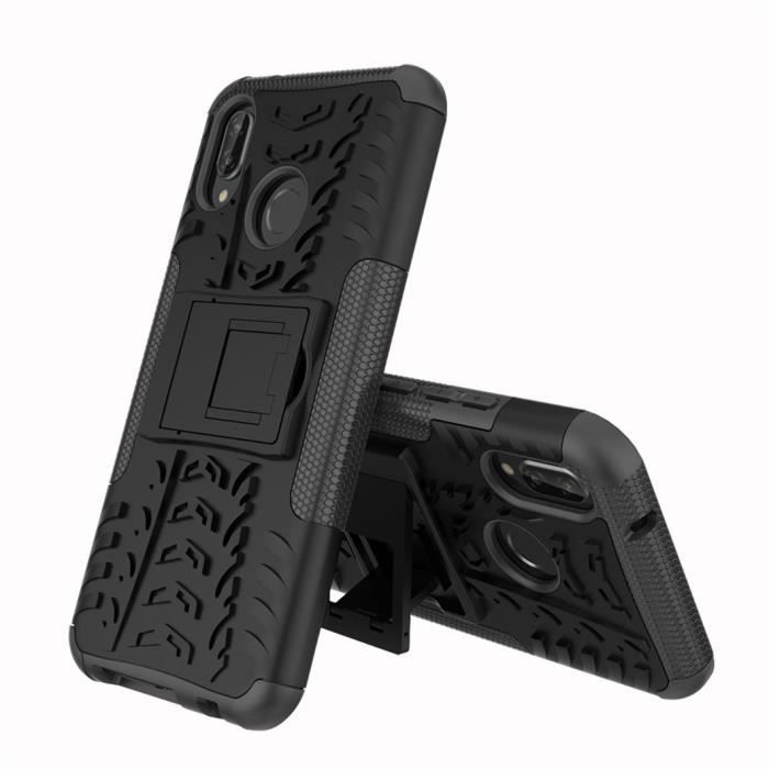 Coque Huawei P20 Lite, Etui Double Couche Pare Chocs Antichoc TPU Silicone Housse avec Fonction de Support Amélioré - Noir