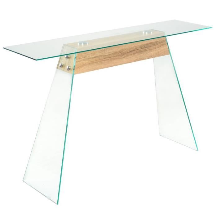 Table Console MDF et verre 120 x 30 x 76 cm Couleur de chêne GAR