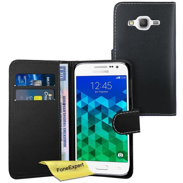 Noir - Samsung Galaxy Core Prime SM-G360 G360F Etui Housse Coque en Cuir Portefeuille Wallet Case Cover + Film de Protection