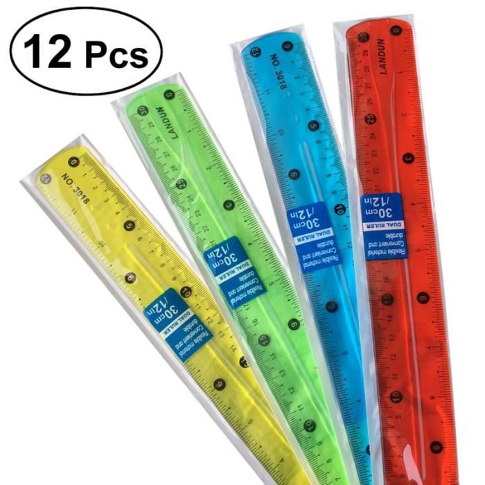 12pcs règles de de mesure colorées flexibles fournitures scolaires pour l'école des étudiants ROUGE A LEVRES
