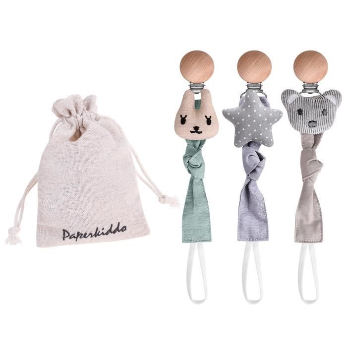 Cocopar Attache Sucette Bébé Personnalisé bébé mignon Pacifier Chain (3PCS ours + lapin + Étoiles)