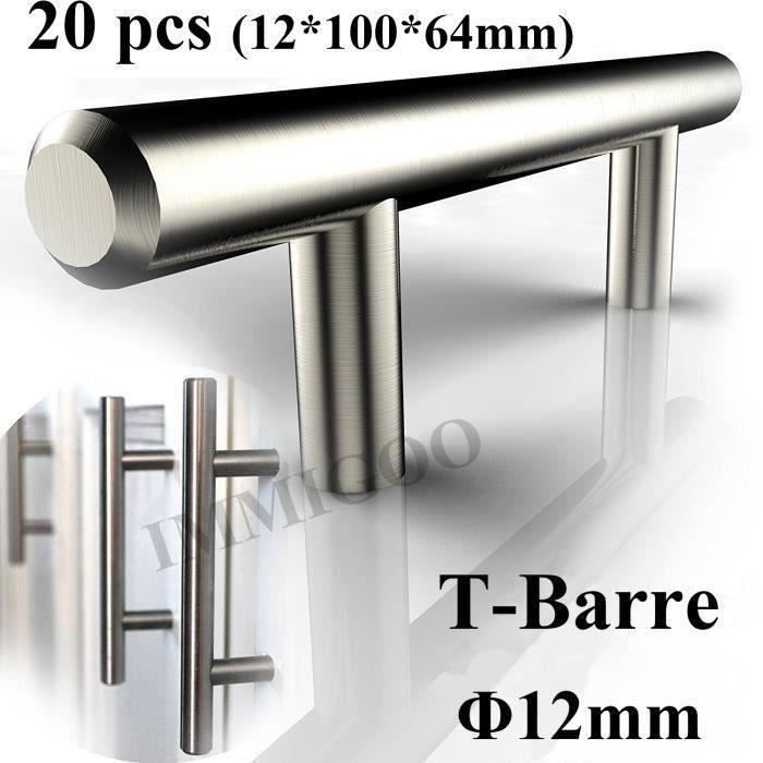 IMMIGOO® 20 Pièces T-Barre Poignée Handle Quincaillerie Pour Meuble Armoire Placard Cuisine Chambre en Acier Inoxydable