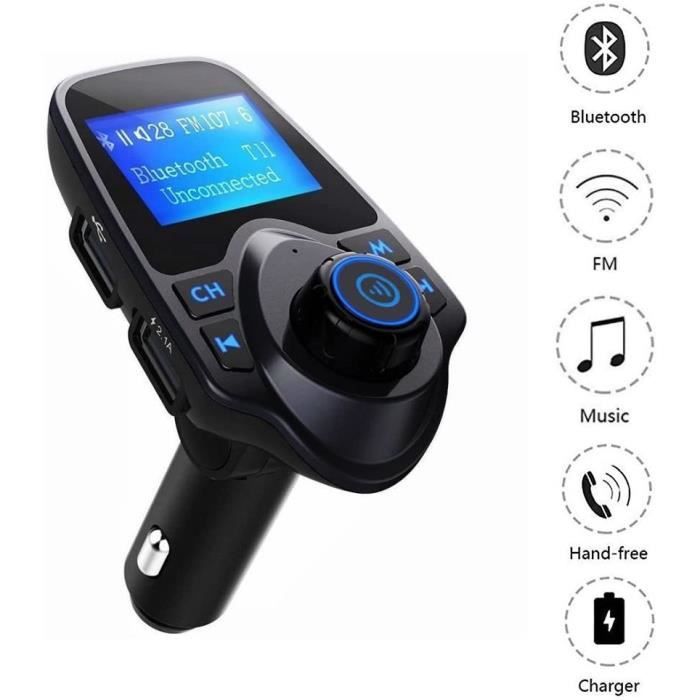 Winnes Transmetteur FM, Bluetooth Transmetteur FM Radio Adaptateur Chargeur Voiture Allume-Cigare freisprecheinrichtung Car Kit avec