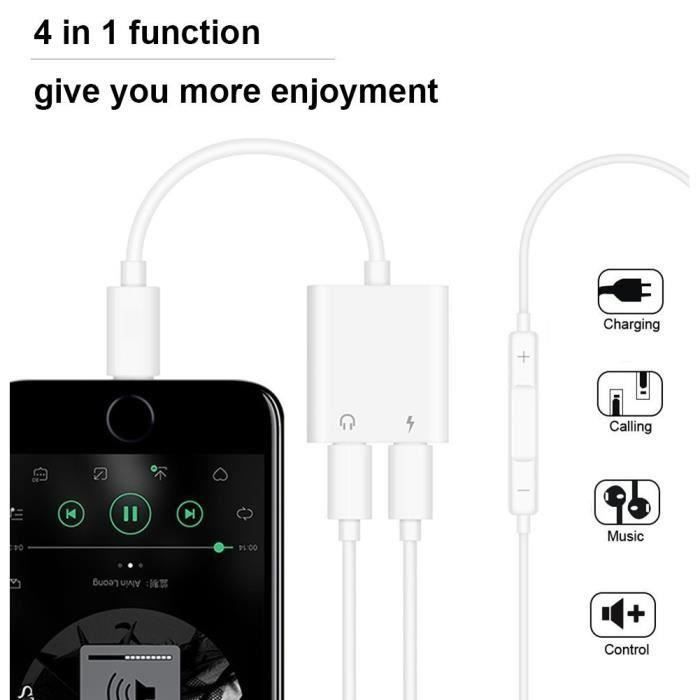 2 en 1 Adaptateur de Lightning,Double Lightning Casque Chargeur Convertisseur pour Apple iPhone X / 8 Plus / 8 / 7 Plus / 7 Blanc