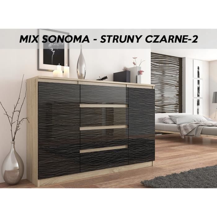 PORTO S2 - Commode contemporaine Mobilier chambre/salon - 140x40x98 - 4 tiroirs/2 portes - Meuble Finition Laquée - Buffet séjour -