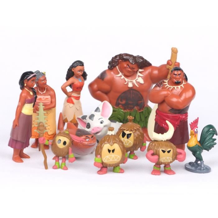 12 pcs / lot 3.5-7 cm Moana Princesse Figurines Jouets Maui Waialik Tala Heihei Cadeau Poupée En Plastique Anime Jouet Cadeau