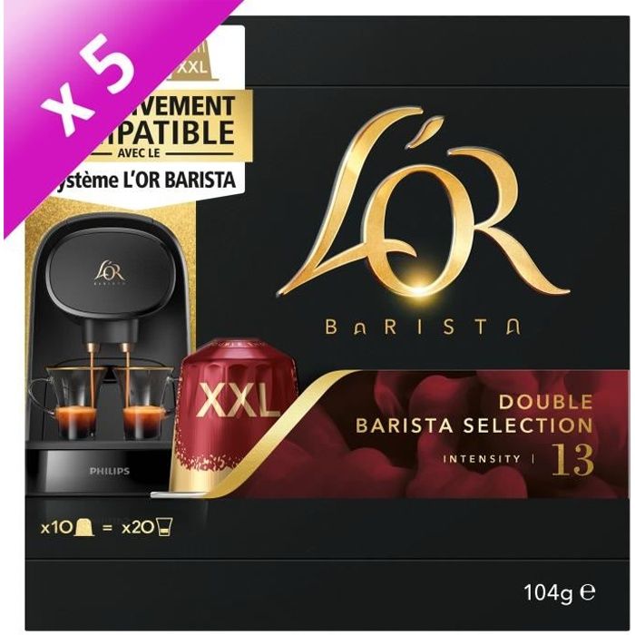 L'Or Barista Café - 50 Capsules Double Barista Selection Intensité 13 - Compatibles L'Or Barista (lot de 5 x 10 Capsules)