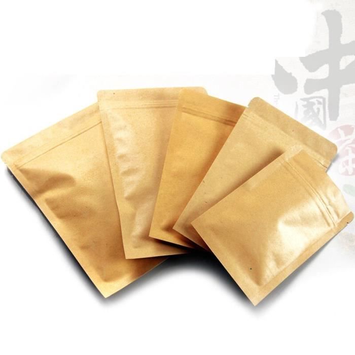 Papier Alimentaire,Sacs d'emballage en papier Kraft personnalisés avec fermeture à glissière, impression - Type BEIGE