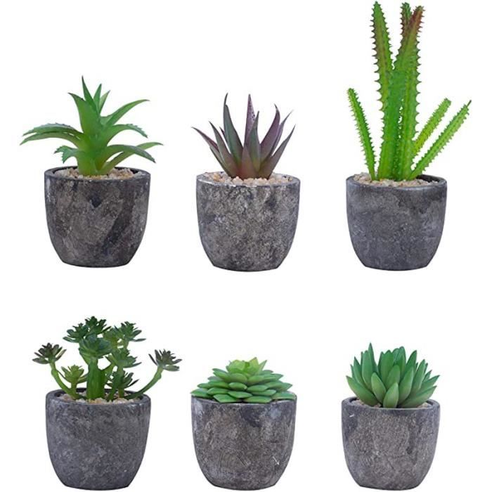 Plante Artificielle (Lot de 6) - Mini Fausse Plante Succulente avec Pots - Petite Plante Décorative en Plastique - Parfaites