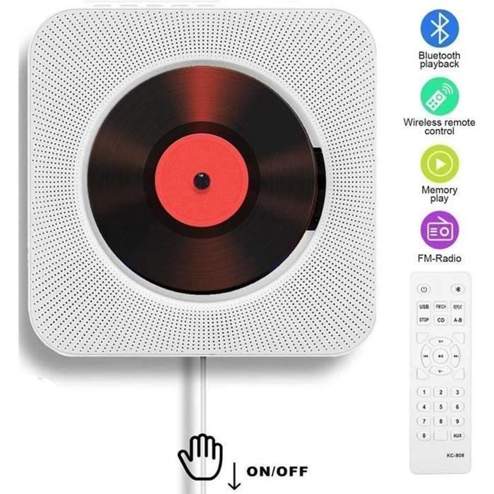 Lecteur CD Portable, Bluetooth, Montage Mural, Haut-parleurs HiFi intégrés, Home Audio Boombox avec télécommande Radio FM LBQ12