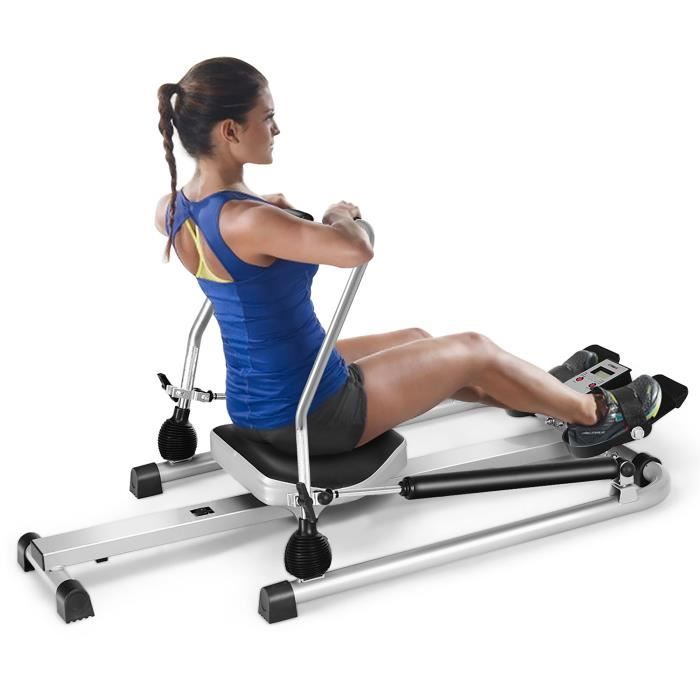 COSTWAY Rameur de Fitness Pliable Résistance Hydraulique Réglable 50kg Affichage LCD Pédale Antidérapante Charge de 100 kg Argenté